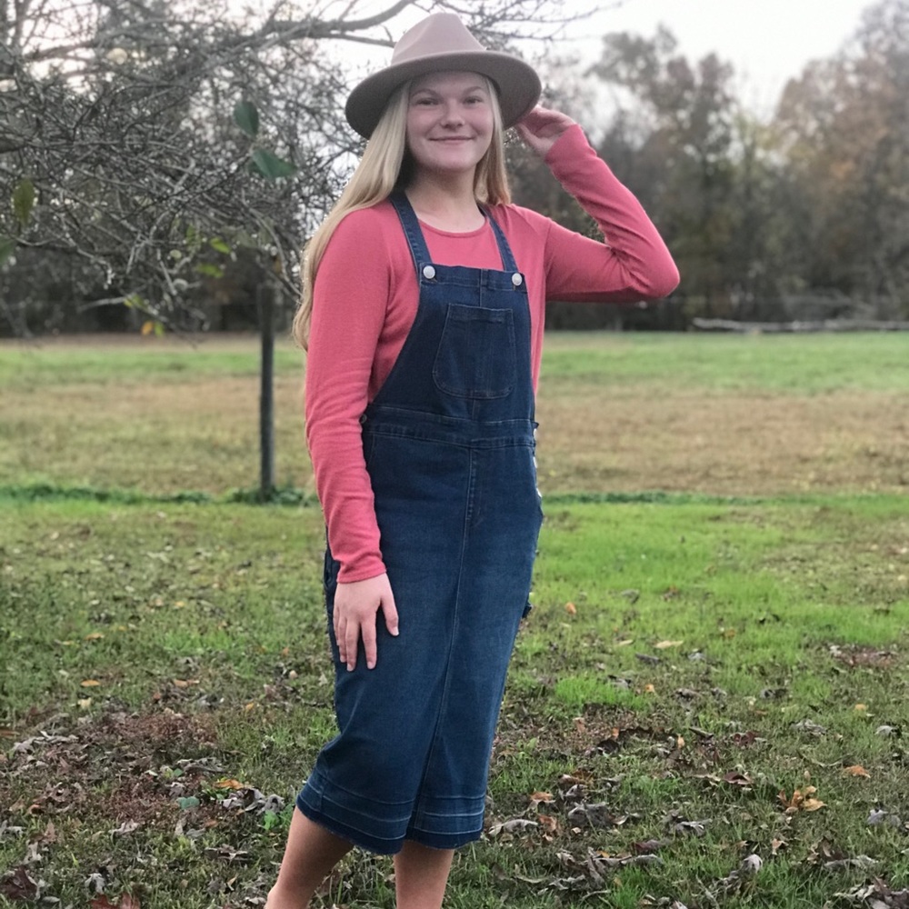 Denim jumpers overall midi dress modest